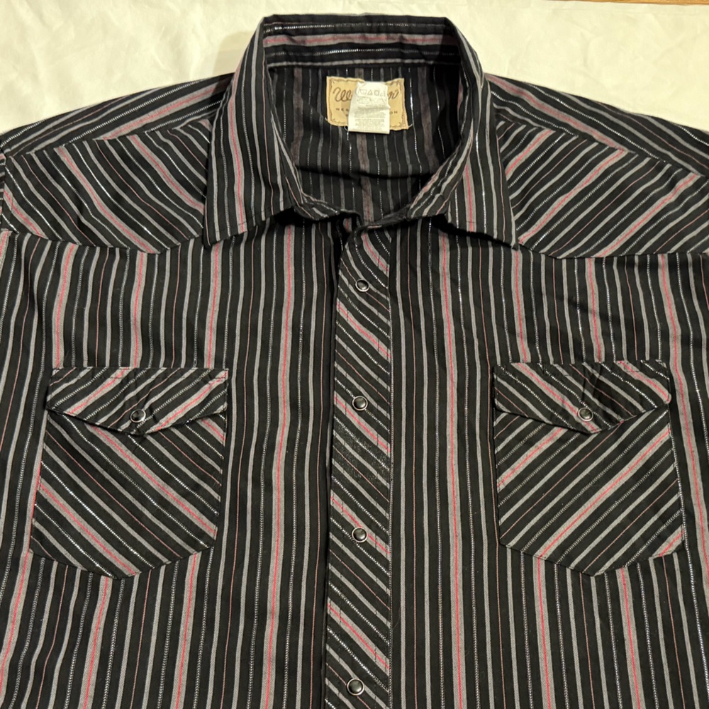 Wrangler Western Fashion Snap Shirt Black and Pink Striped Long Sleeve Cowboy